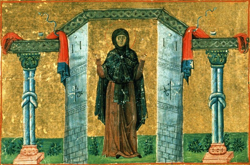 Saint Melania the Younger. Miniature from the Menologion of Basil II