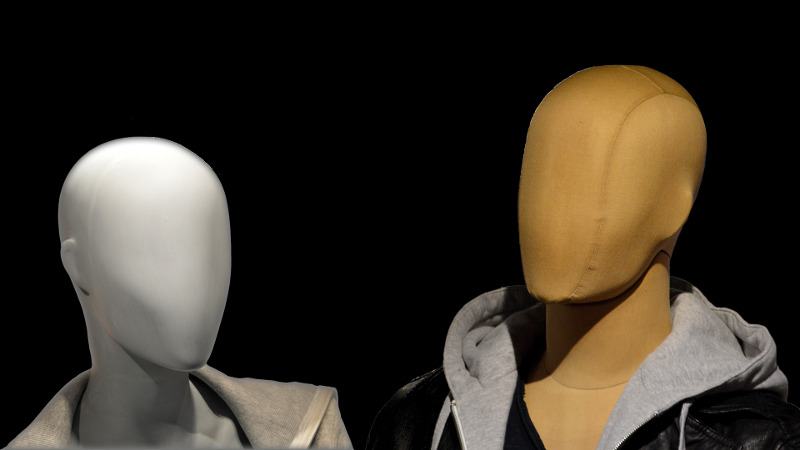 Two mannequins with blank faces