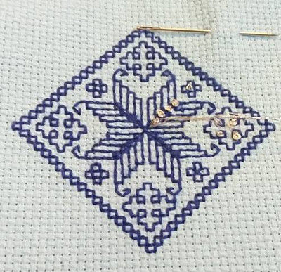 embroidered christmas ornament in progress
